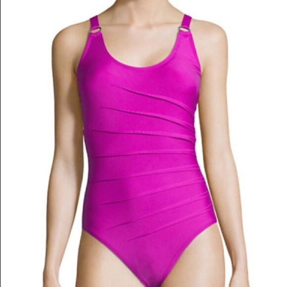 Calvin Klein Scoop Neck Pleated Swimsuit - Picture 1 of 3